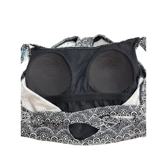 Vintage Robby Len One-Piece Swimsuit Criss Cross Back Black White Print‎ Size 14 - Picture 4 of 10